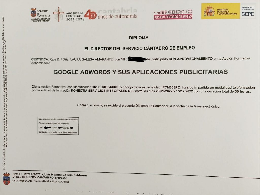 Certificado Google Adwords